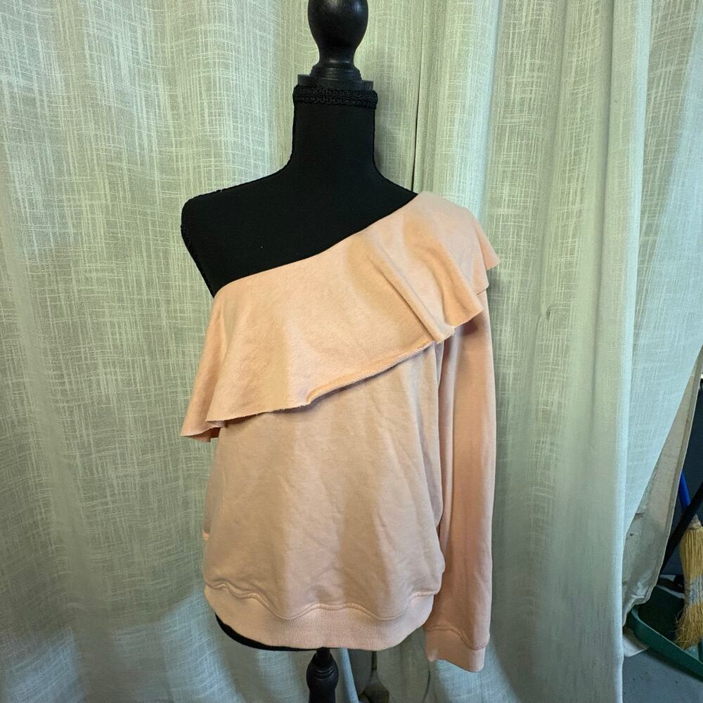 Re:named Women’s Size Large Pink Goin Gaga One Shoulder Ruffle Sweatshirt